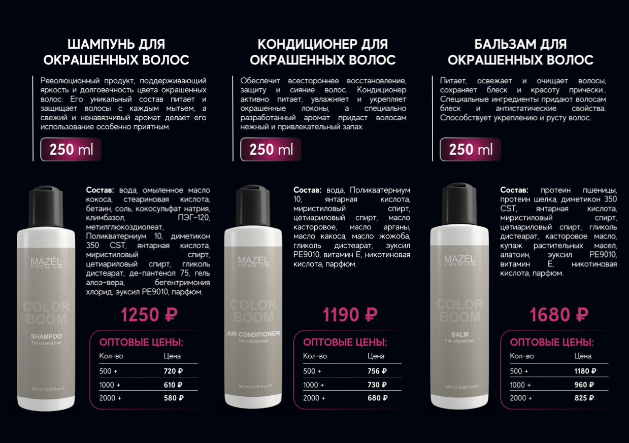 Шампуни, бальзамы и кондиционеры для разных типов волос на полке