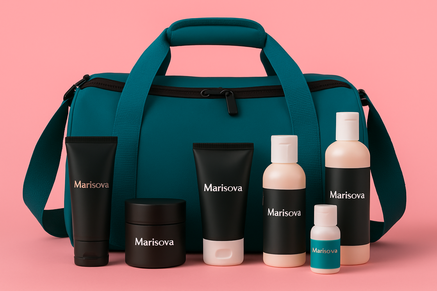 Дорожная косметическая сумка с продуктами бренда «Марисова»